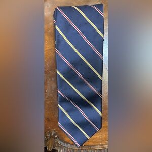 J. Crew Navy Tie with Yellow and Red Stripes like new  100% Silk